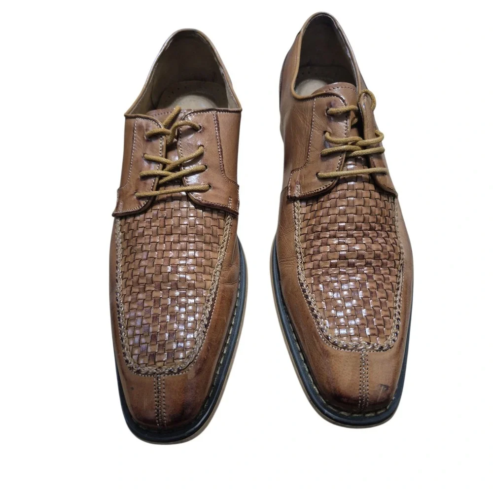 Stacy Adams Woven‎ Leather Derby Dress Shoes Mens 9M Brown Good